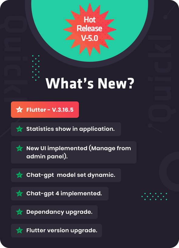 QUICKL - ChatGPT Flutter Full Application With ADMOB | Subscription Plan - 3